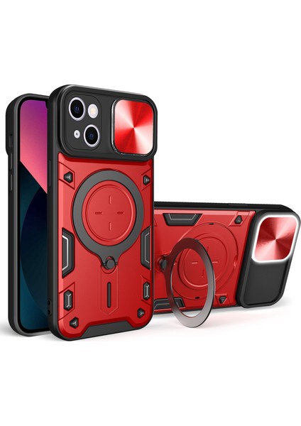 Apple iPhone 13 Slide Kamera Koruma Telefon Kılıfı Pc+Tpu Dönen Kickstand ile Tpu Damla Geçirmez Kapak (Yurt Dışından)