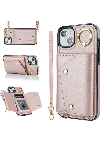 Apple iPhone 14 Plus Fermuarlı Cüzdan Pu Deri Kaplı Tpu Cep Telefonu Kapağı Halka Çubuğu Kılıfı (Yurt Dışından)