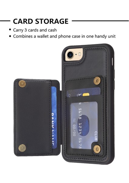 Apple iPhone 6 / 6s / 7/8 / Se (2020) / Se (2022) Kickstand Deri+Tpu Telefon Kapağı Kart Tutucu Kılıfı (Yurt Dışından)