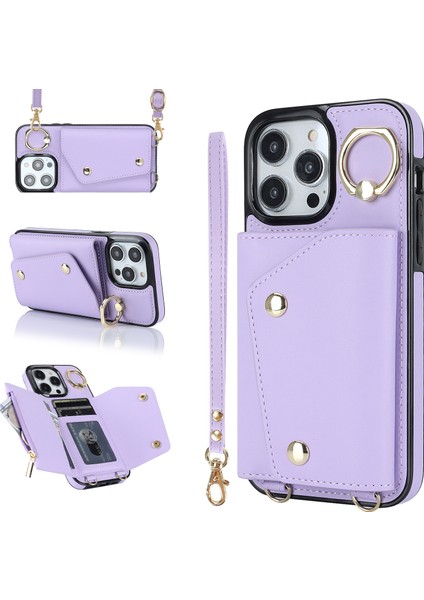 Apple iPhone 13 Pro Max Fermuar Cüzdan Kılıf Yüzüğü Kickstand Pu Deri + Tpu Telefon Kapağı (Yurt Dışından)