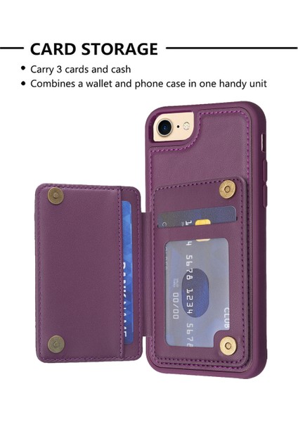 Apple iPhone 6 / 6s / 7/8 / Se (2020) / Se (2022) Kickstand Deri+Tpu Telefon Kapağı Kart Tutucu Kılıfı (Yurt Dışından)