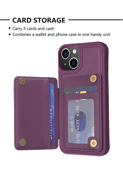 Apple iPhone 13 /14 Pu Deri Kaplamalı Tpu Kapak Kart Yuvaları Kickstand Telefon Kılıfı (Yurt Dışından)
