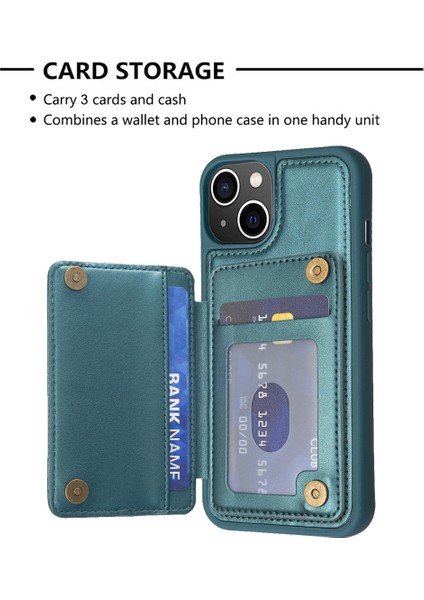 Apple iPhone 13 /14 Pu Deri Kaplamalı Tpu Kapak Kart Yuvaları Kickstand Telefon Kılıfı (Yurt Dışından)
