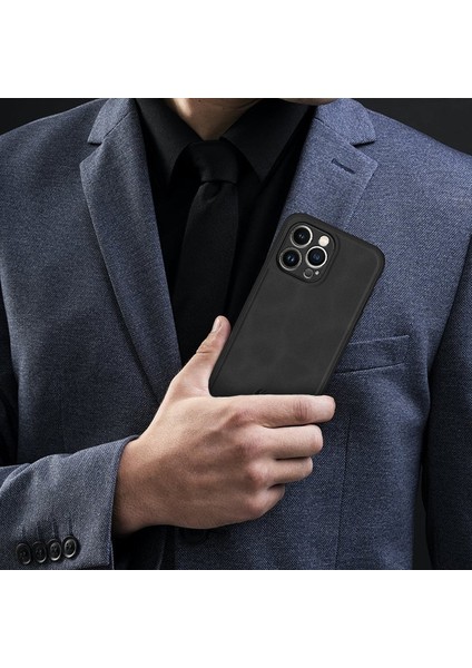 Apple iPhone 14 Pro Pu Deri Kaplamalı Pc+Tpu Kasa Desteği Manyetik Araç Montajı (Yurt Dışından)