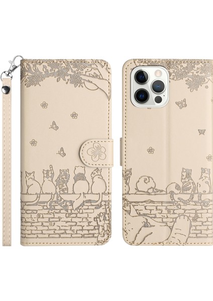 Apple iPhone 14 Pro Cüzdan Telefon Kılıfı, Stand Pu Deri Duvar Kedileri Straps ile Baskalı Kapak (Yurt Dışından)