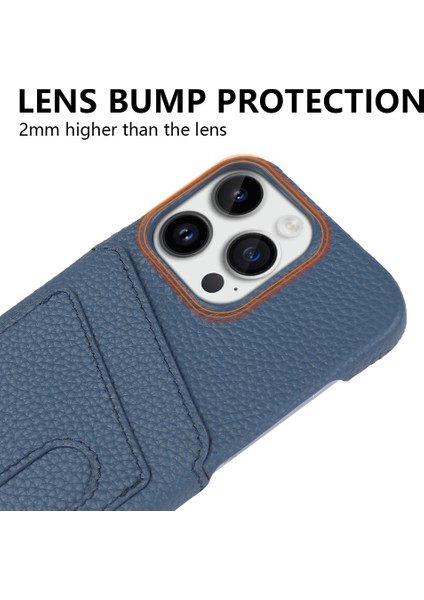 Apple iPhone 13 Pro Max Litchi Doku Telefon Kılıfı Çift Kart Yuvaları Cowhide Deri+Pc Kapağı (Yurt Dışından)