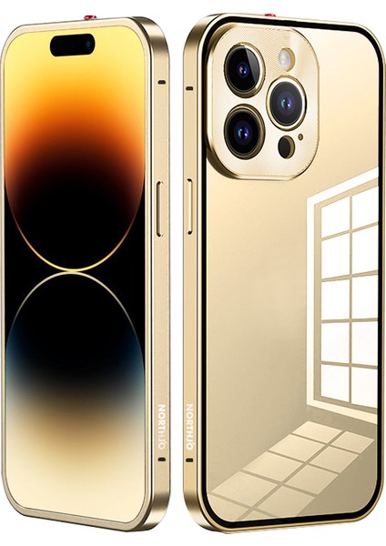 Apple iPhone 14 Pro Max Alüminyum Alaşım+Temsilled Cam Arka Kapak Toka Kurulumu Koruyucu Telefon Kılıfı (Yurt Dışından)