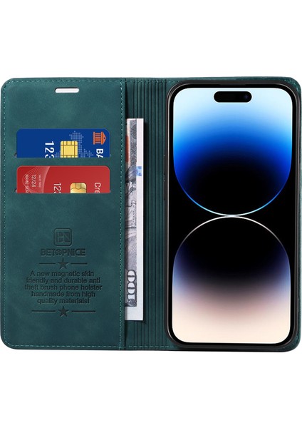 Apple iPhone 14 Pro Max Magnety Telefon Kılıfı Pu Deri Stand Kapağı Rfıd Engelleme Cüzdan Telefon Kabuğu (Yurt Dışından)