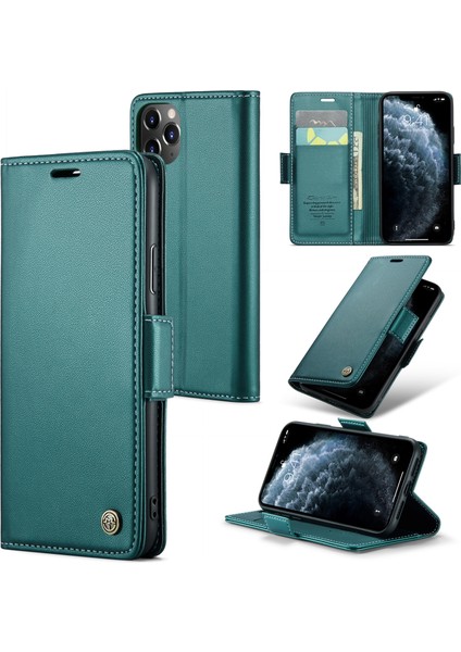 Apple iPhone 11 Pro , Rfıd Engelleme Litchi Doku Cüzdan Kapağı Deri Telefon Kılıfı (Yurt Dışından)