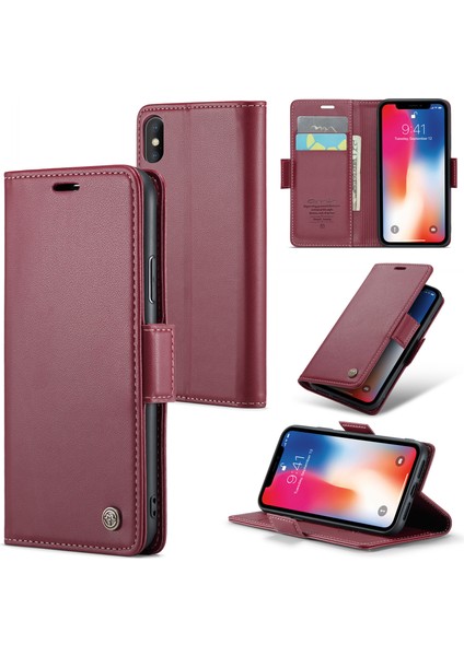 Apple iPhone xs Rfıd Engelleme Deri Kılıf, Litchi Doku Stand Cüzdan Telefon Kapağı (Yurt Dışından)