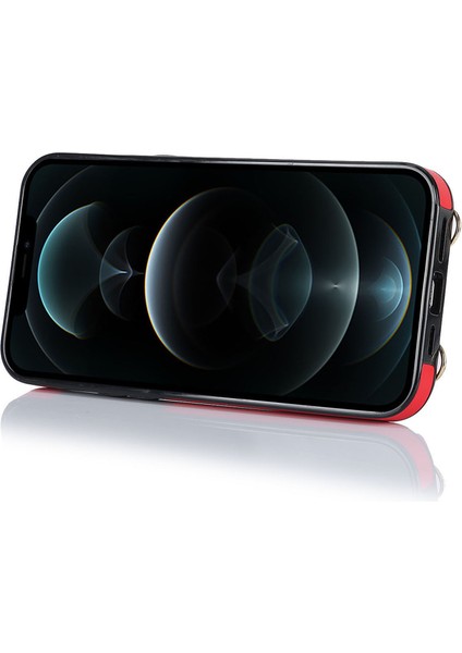 Apple iPhone 12 Pro Ring Kickstand Pu Deri Kaplamalı Tpu Arka Kapak Fermuarlı Cüzdanlı Telefon Kasası (Yurt Dışından)