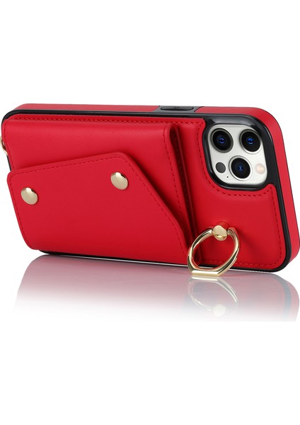 Apple iPhone 12 Pro Ring Kickstand Pu Deri Kaplamalı Tpu Arka Kapak Fermuarlı Cüzdanlı Telefon Kasası (Yurt Dışından)