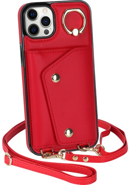 Apple iPhone 12 Pro Ring Kickstand Pu Deri Kaplamalı Tpu Arka Kapak Fermuarlı Cüzdanlı Telefon Kasası (Yurt Dışından)