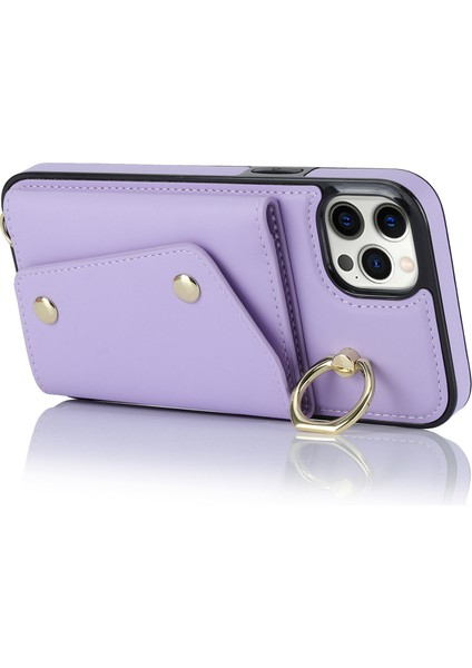 Apple iPhone 12 Pro Ring Kickstand Pu Deri Kaplamalı Tpu Arka Kapak Fermuarlı Cüzdanlı Telefon Kasası (Yurt Dışından) modelleri