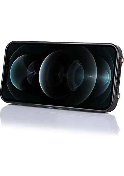 Apple iPhone 12 Pro Ring Kickstand Pu Deri Kaplamalı Tpu Arka Kapak Fermuarlı Cüzdanlı Telefon Kasası (Yurt Dışından)
