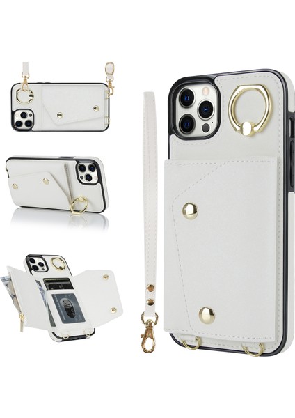 Apple iPhone 12 Pro Ring Kickstand Pu Deri Kaplamalı Tpu Arka Kapak Fermuarlı Cüzdanlı Telefon Kasası (Yurt Dışından)