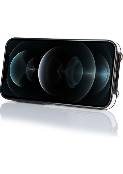 Apple iPhone 12 Pro Ring Kickstand Pu Deri Kaplamalı Tpu Arka Kapak Fermuarlı Cüzdanlı Telefon Kasası (Yurt Dışından)
