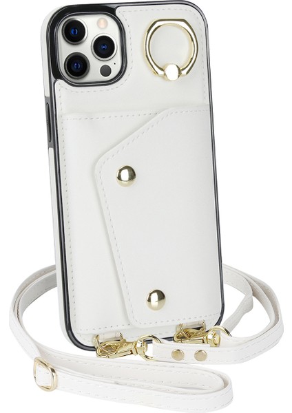Apple iPhone 12 Pro Ring Kickstand Pu Deri Kaplamalı Tpu Arka Kapak Fermuarlı Cüzdanlı Telefon Kasası (Yurt Dışından)