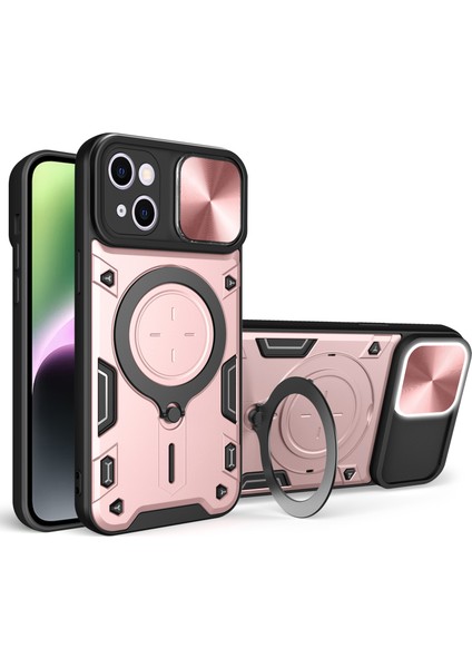 Apple iPhone 14 Slide Kamera Kapağı Arka Kapak Pc+Tpu Telefon Kılıfı ile Rotatable Kickstand (Yurt Dışından)