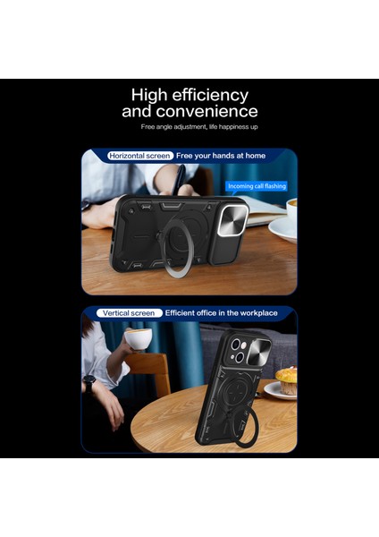 Apple iPhone 14 Slide Kamera Kapağı Arka Kapak Pc+Tpu Telefon Kılıfı ile Rotatable Kickstand (Yurt Dışından)