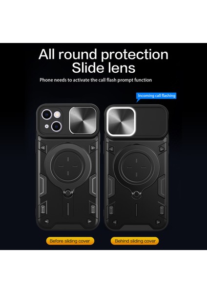 Apple iPhone 14 Slide Kamera Kapağı Arka Kapak Pc+Tpu Telefon Kılıfı ile Rotatable Kickstand (Yurt Dışından)