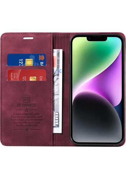 Apple iPhone 13 /14 Telefon Standı Kapağı, Pu Deri Rfıd Engelleme Cüzdan Telefon Kabuğu Kılıfı (Yurt Dışından)