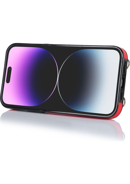 Apple iPhone 14 Pro , Pu Deri Kaplamalı Tpu Crossbody Telefon Kapağı Fermuar Cüzdan Yüzüğü Kickstand Telefon Kılıfı (Yurt Dışından)