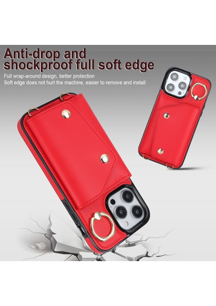 Apple iPhone 14 Pro , Pu Deri Kaplamalı Tpu Crossbody Telefon Kapağı Fermuar Cüzdan Yüzüğü Kickstand Telefon Kılıfı (Yurt Dışından) indirimleri