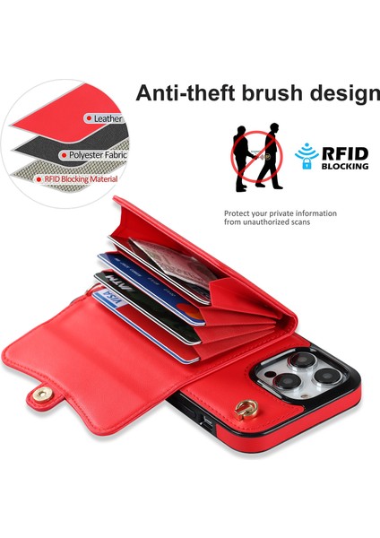 Apple iPhone 12 /12 Pro Pu Deri +Tpu Telefon Kılıf Kart Yuvaları Rfıd Engelleme Kickstand Kapağını Kısa +Uzun Kayışlarla (Yurt Dışından)