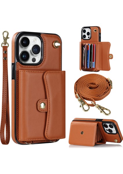 Apple iPhone 12 /12 Pro Pu Deri +Tpu Telefon Kılıf Kart Yuvaları Rfıd Engelleme Kickstand Kapağını Kısa +Uzun Kayışlarla (Yurt Dışından)