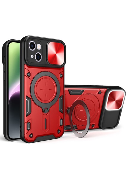 Apple iPhone 14 Slide Kamera Kapağı Arka Kapak Pc+Tpu Telefon Kılıfı ile Rotatable Kickstand (Yurt Dışından)