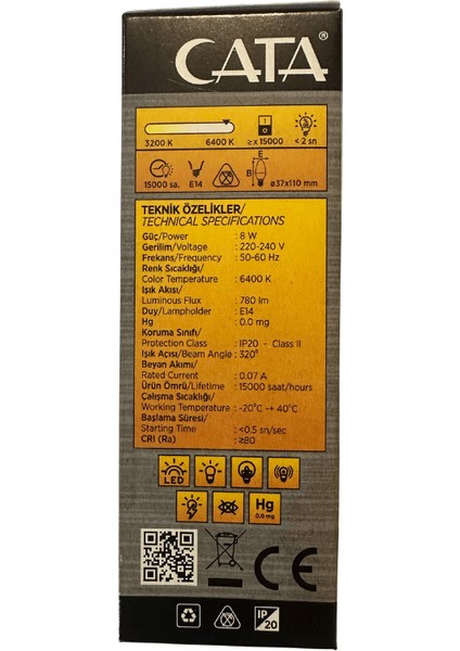 CT-4083 8W 6400K Beyaz LED Buji Ampul E14 Duylu (10 Adet) fırsatları