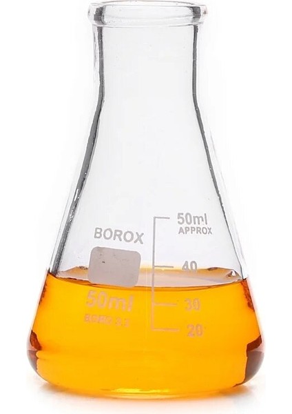 Cam Erlen 50 mL - Dereceli Erlenmeyer Flask - Dar Boyunlu - Isıya Dayanıklı