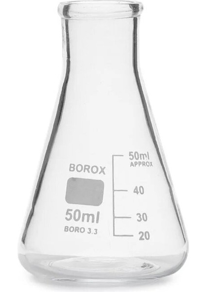 Cam Erlen 50 mL - Dereceli Erlenmeyer Flask - Dar Boyunlu - Isıya Dayanıklı