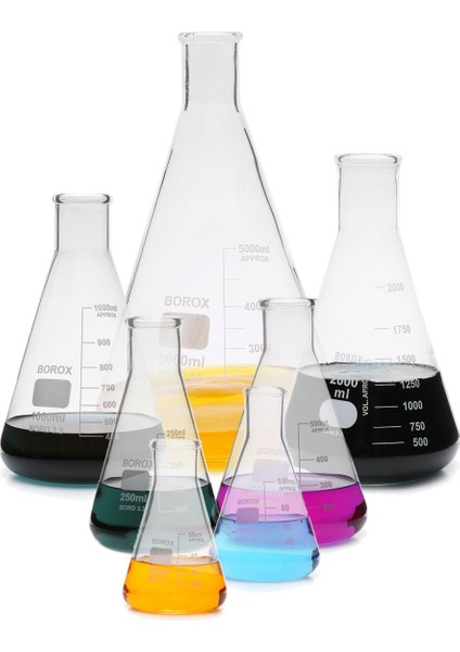 Cam Erlen 50 mL - Dereceli Erlenmeyer Flask - Dar Boyunlu - Isıya Dayanıklı