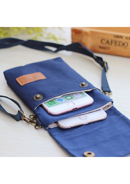 Kanvas Flip Crossbody Çanta: Cep Telefonu Kılıfı, Bileklik (Mavi) (Yurt Dışından)