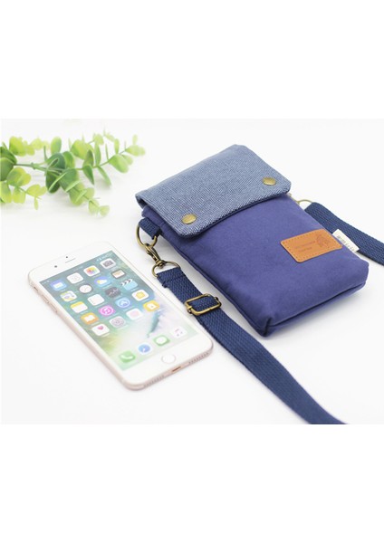 Kanvas Flip Crossbody Çanta: Cep Telefonu Kılıfı, Bileklik (Mavi) (Yurt Dışından)