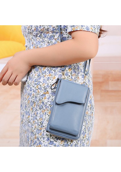 Mavi Deri Omuz Çantası: Crossbody Cep Telefonu Cüzdanı (Yurt Dışından)