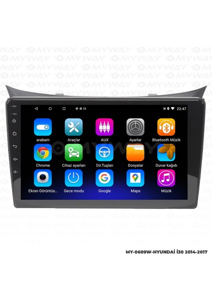 Hyundai I30 Android 12 Multimedya Carplay 2gb RAM+32GB HDD 2014-2017 Navigasyon Ekran
