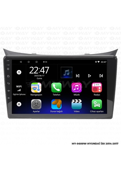 Hyundai I30 Android 12 Multimedya Carplay 2gb RAM+32GB HDD 2014-2017 Navigasyon Ekran