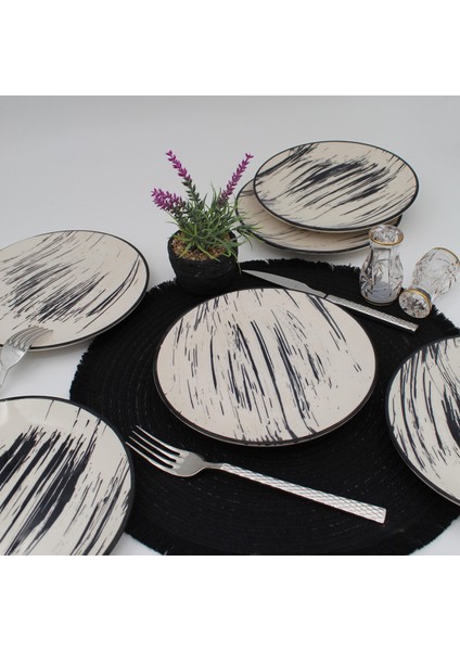Anka 20 cm Seramik Pasta Tabağı 6 Adet - Siyah