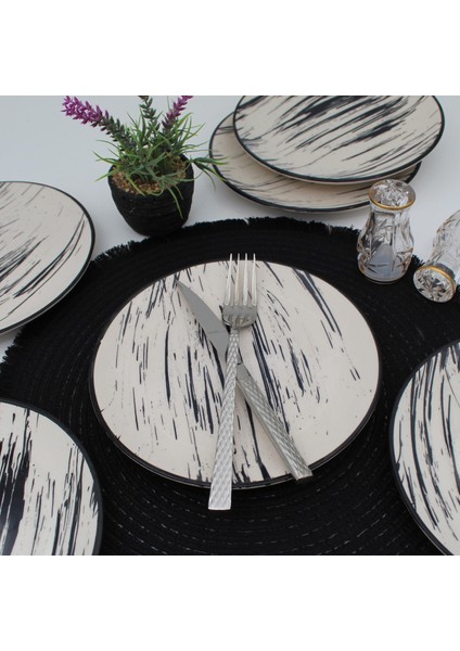 Anka 20 cm Seramik Pasta Tabağı 6 Adet - Siyah modelleri
