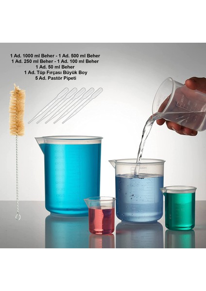 Beher Set / Ölçü Kabı - Plastik Şeffaf (Beher + Paspör Pipeti + Tüp Fırçası)