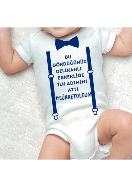 Sünnet Oldum Erkekliğe Ilk Adım Baskılı Çıtçıtlı %100 Organik Pamuk Bebek Body Zıbın