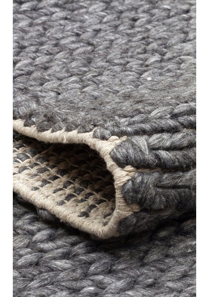 Jade Basketweave Antrasıt Natural Kazak Örgü Desenli El Dokuma Örgü Halı indirimleri