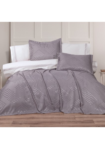 Paisley Şönil Çift Kişilik Yatak Örtüsü Seti 7 Parça-Lila