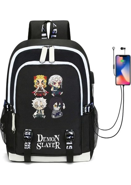 Demon Slayer USB Bağlantı Noktalı Suya Dayanıklı Okul Çantaları (Yurt Dışından)
