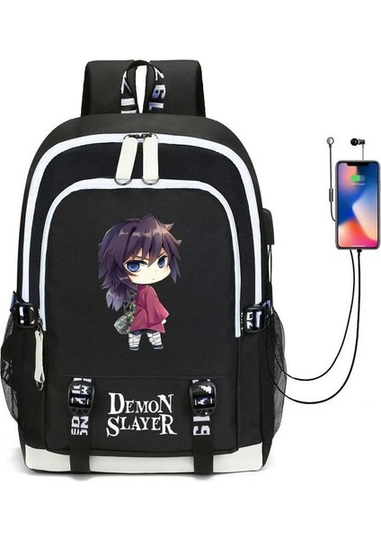 Demon Slayer USB Bağlantı Noktalı Suya Dayanıklı Okul Çantaları (Yurt Dışından)