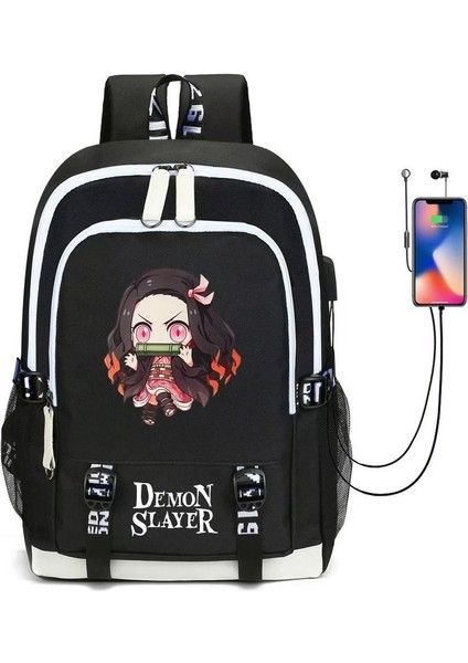 Demon Slayer USB Bağlantı Noktalı Suya Dayanıklı Okul Çantaları (Yurt Dışından)