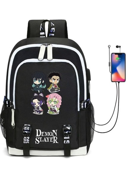 Demon Slayer USB Bağlantı Noktalı Suya Dayanıklı Okul Çantaları (Yurt Dışından)